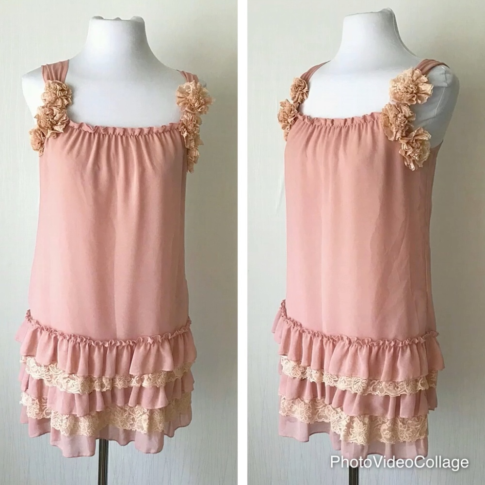 Boho Chic Light Rose Dress with Floral Accents